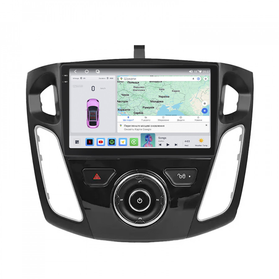 Штатная магнитола Lesko для Ford Focus III Рестайлинг 2014-2019 экран 9" 4/64 QLED CarPlay 4G Wi-Fi GPS 360 Prime