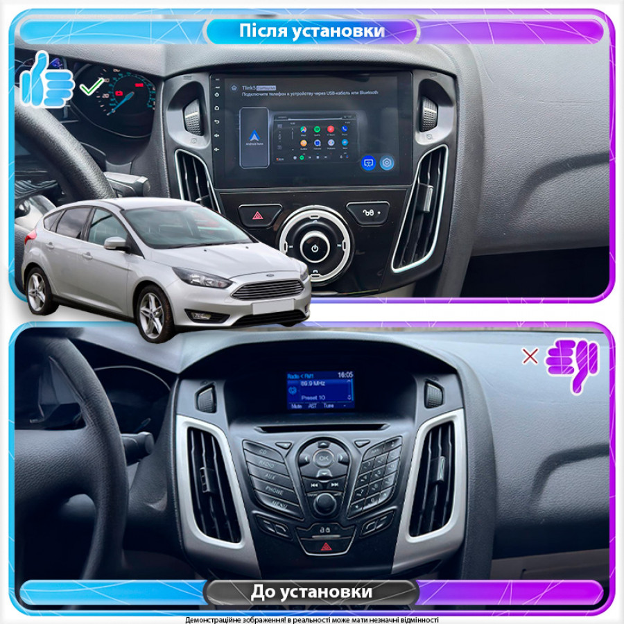 Штатная магнитола Lesko для Ford Focus III Рестайлинг 2014-2019 экран 9" 6/128Gb 4G Wi-Fi GPS Top