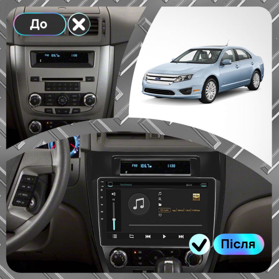 Штатная магнитола Lesko для Ford Fusion (North America) I 2005-2012 экран 10" 1/16Gb Wi-Fi GPS Base