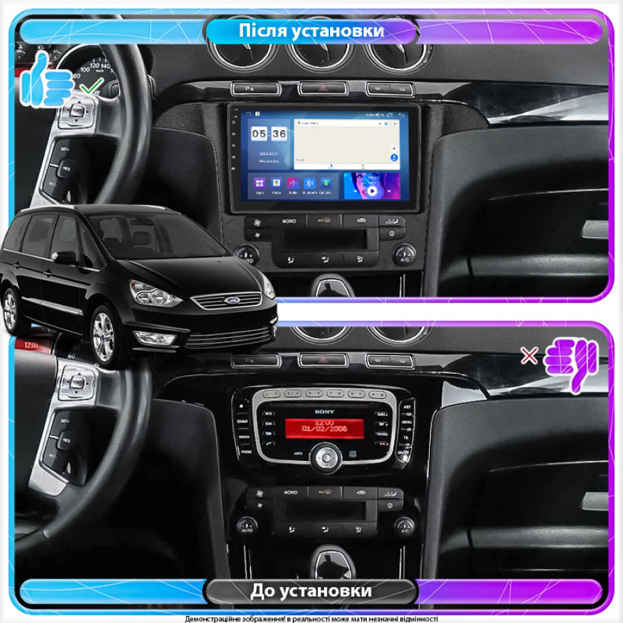 Штатная магнитола Lesko для Ford Galaxy II Рестайлинг 2010-2015 экран 9" 4/64Gb CarPlay 4G Wi-Fi GPS Prime