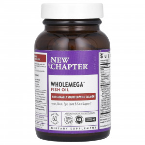 Жир аляскинського лосося, Wholemega Fish Oil, New Chapter, 60 гелевих капсул