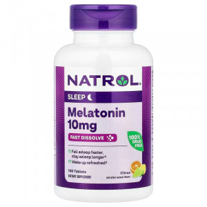 Мелатонін, Melatonin, Natrol, швидкорозчинний, цитрусовий, 10 мг, 100 таблеток