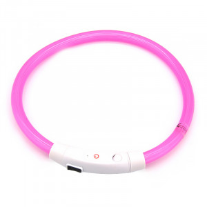 Светодиодный LED ошейник L-18 USB светящийся водоотталкивающий для собак и котов  Pink L