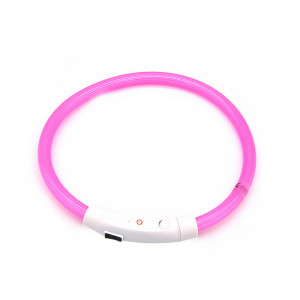 Светодиодный LED ошейник L-18 USB светящийся водоотталкивающий для собак и котов  Pink M
