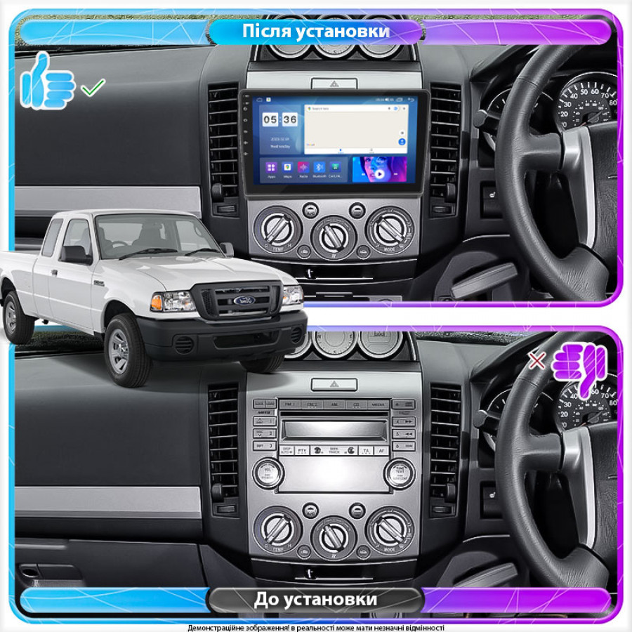 Штатная магнитола Lesko для Ford Ranger II 2006-2009 экран 9" 4/64Gb CarPlay 4G Wi-Fi GPS Prime