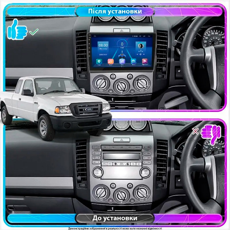Штатная магнитола Lesko для Ford Ranger II 2006-2009 экран 9" 6/128Gb 4G Wi-Fi GPS Top