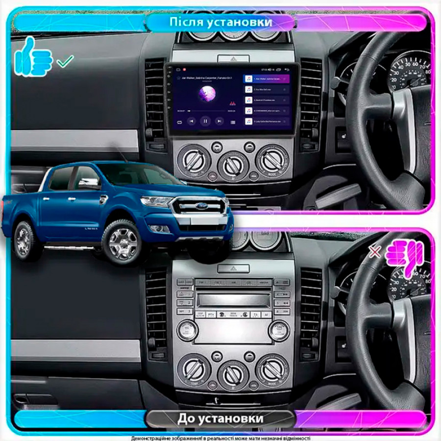 Штатная магнитола Lesko для Ford Ranger II Рестайлинг 2009-2011 экран 9" 4/64Gb CarPlay 4G Wi-Fi GPS Prime