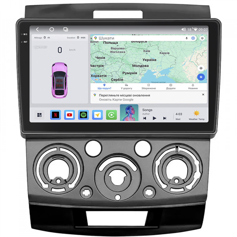 Штатная магнитола Lesko для Ford Ranger II Рестайлинг 2009-2011 экран 9" 4/64 QLED CarPlay 4G Wi-Fi GPS 360 Prime