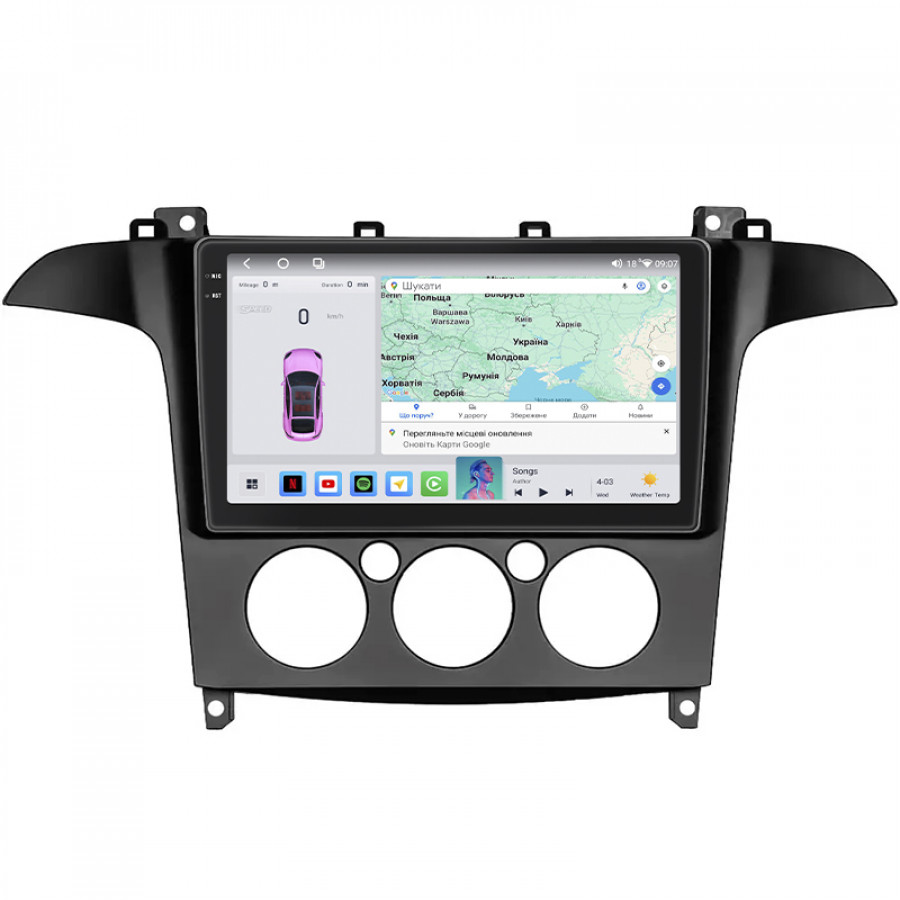 Штатная магнитола Lesko для Ford S-MAX I 2006-2010 экран 9" 4/64 QLED CarPlay 4G Wi-Fi GPS 360 Prime