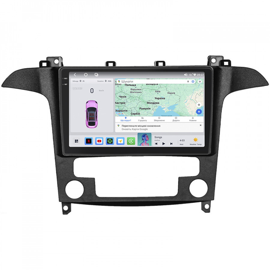 Штатная магнитола Lesko для Ford S-MAX I Рестайлинг 2010-2015 экран 9" 4/64 QLED CarPlay 4G Wi-Fi GPS 360 Prime