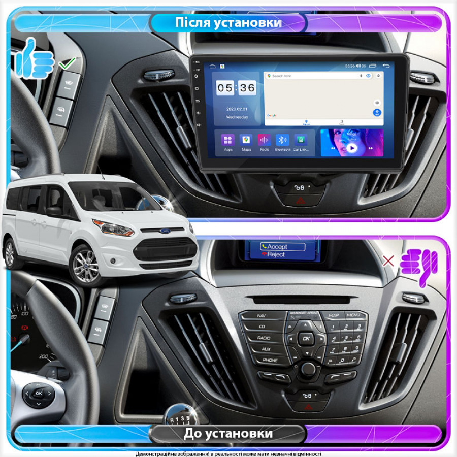 Штатная магнитола Lesko для Ford Tourneo Custom I 2012-2018 экран 9" 2/32Gb CarPlay 4G Wi-Fi GPS Prime