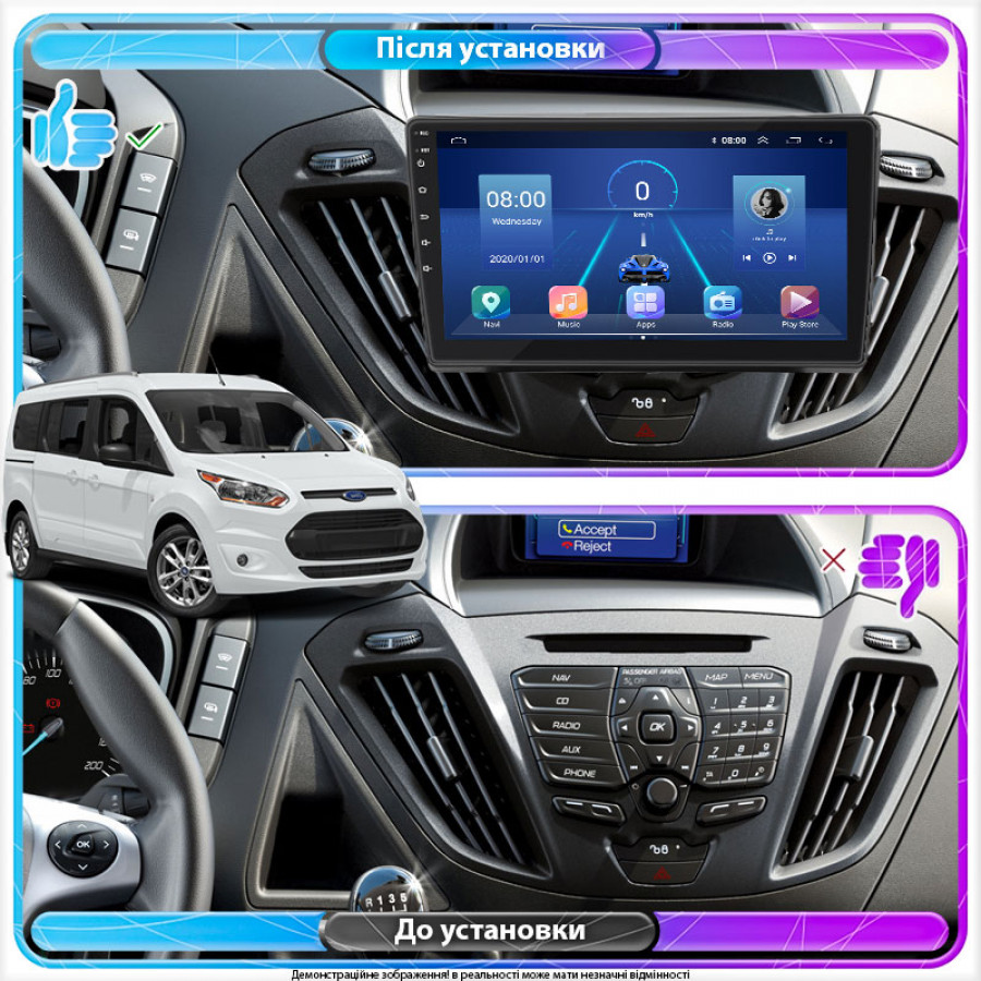 Штатная магнитола Lesko для Ford Tourneo Custom I 2012-2018 экран 9" 4/64Gb 4G Wi-Fi GPS Top