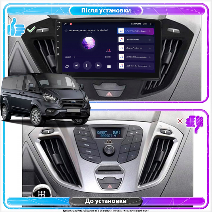 Штатная магнитола Lesko для Ford Tourneo Custom I Рестайлинг 2017-н.в. экран 9" 2/32Gb 4G Wi-Fi GPS Top