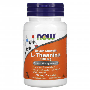 L-теанін, L-Theanine, Now Foods, подвійна сила, 200 мг, 60 вегетаріанських капсул