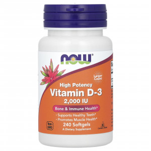 Вітамін D-3, Vitamin D-3, NOW Foods, високоефективний, 50 мкг (2000 МО), 240 гелевих капсул
