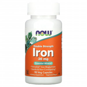 Залізо, Iron, Now Foods, подвійна сила, 36 мг, 90 вегетаріанських капсул