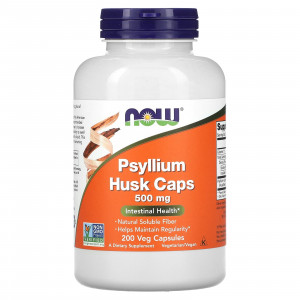 Подорожник, лушпиння із насіння, псилліум, Psyllium Husk, Now Foods, 500 мг, 200 вегетаріанських капсул