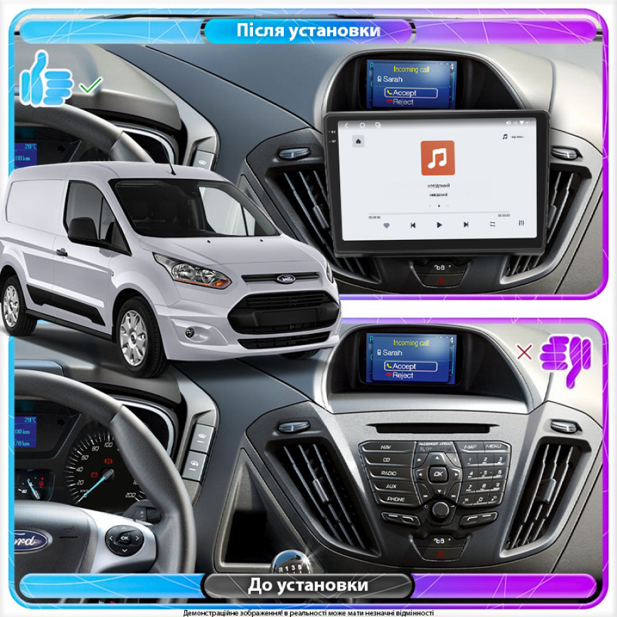 Штатная магнитола Lesko для Ford Transit Connect II Рестайлинг 2018-н.в. экран 9" 4/64 QLED CarPlay 4G Wi-Fi GPS 360 Prime