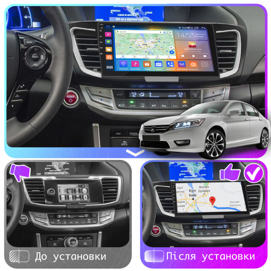 Штатная магнитола Lesko для Honda Accord IX Рестайлинг 2015-2019 экран 10" 2/32Gb CarPlay 4G Wi-Fi GPS Prime