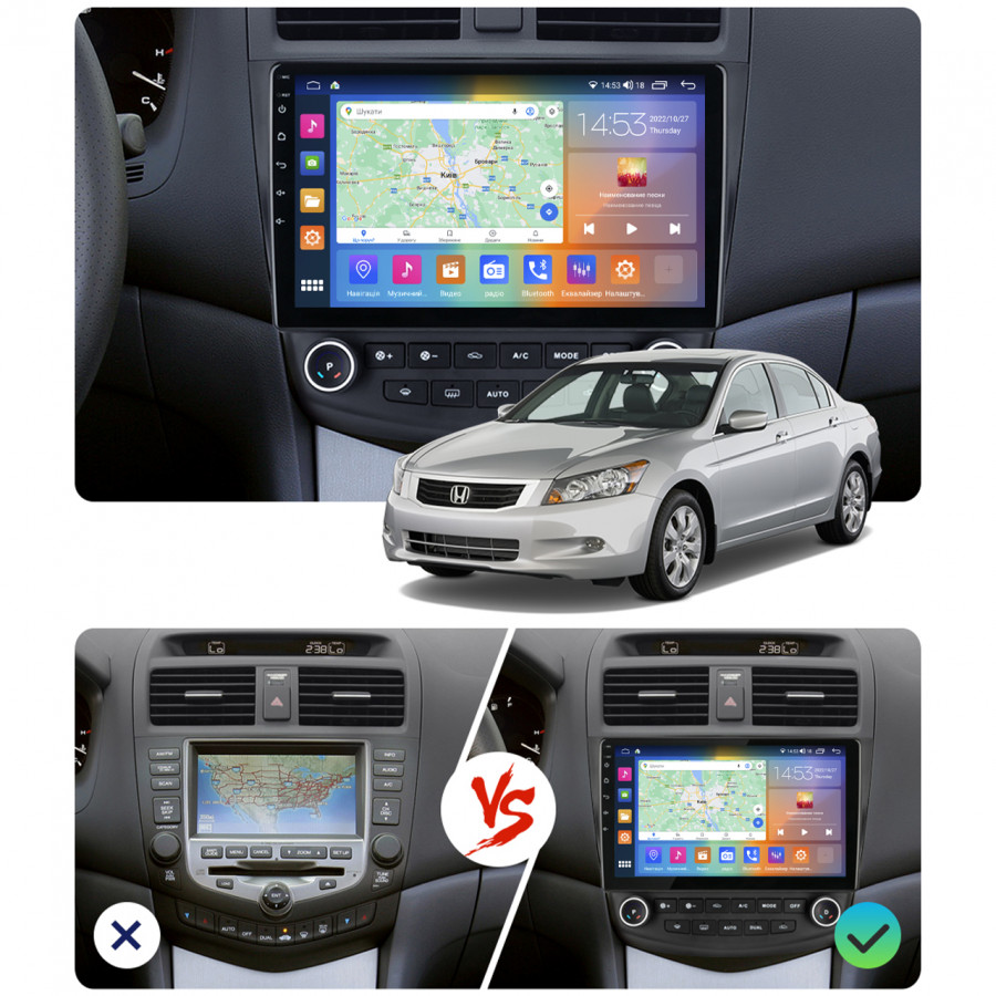 Штатная магнитола Lesko для Honda Accord VII Рестайлинг 2005-2008 экран 10" 2/32Gb CarPlay 4G Wi-Fi GPS Prime