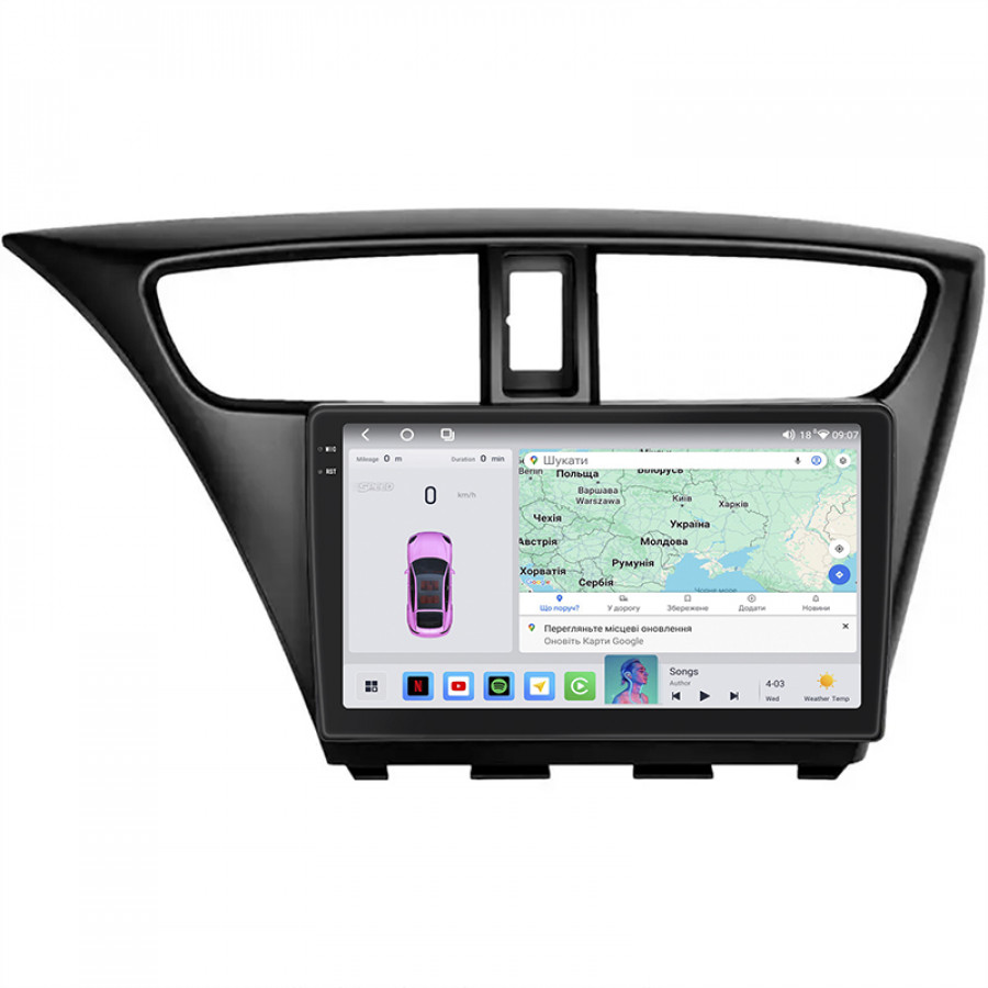 Штатная магнитола Lesko для Honda Civic IX Рестайлинг 2013-2017 экран 9" 4/64 QLED CarPlay 4G Wi-Fi GPS 360 Prime