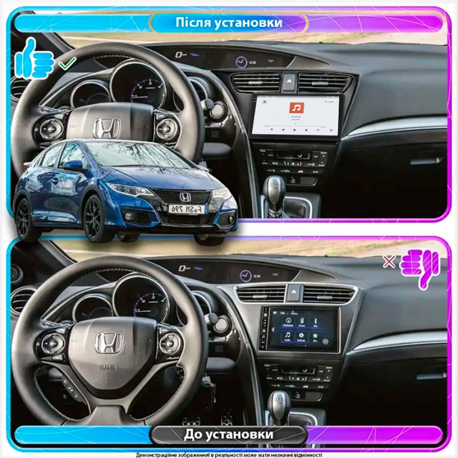 Штатная магнитола Lesko для Honda Civic IX Рестайлинг 2013-2017 экран 9" 4/64 QLED CarPlay 4G Wi-Fi GPS 360 Prime