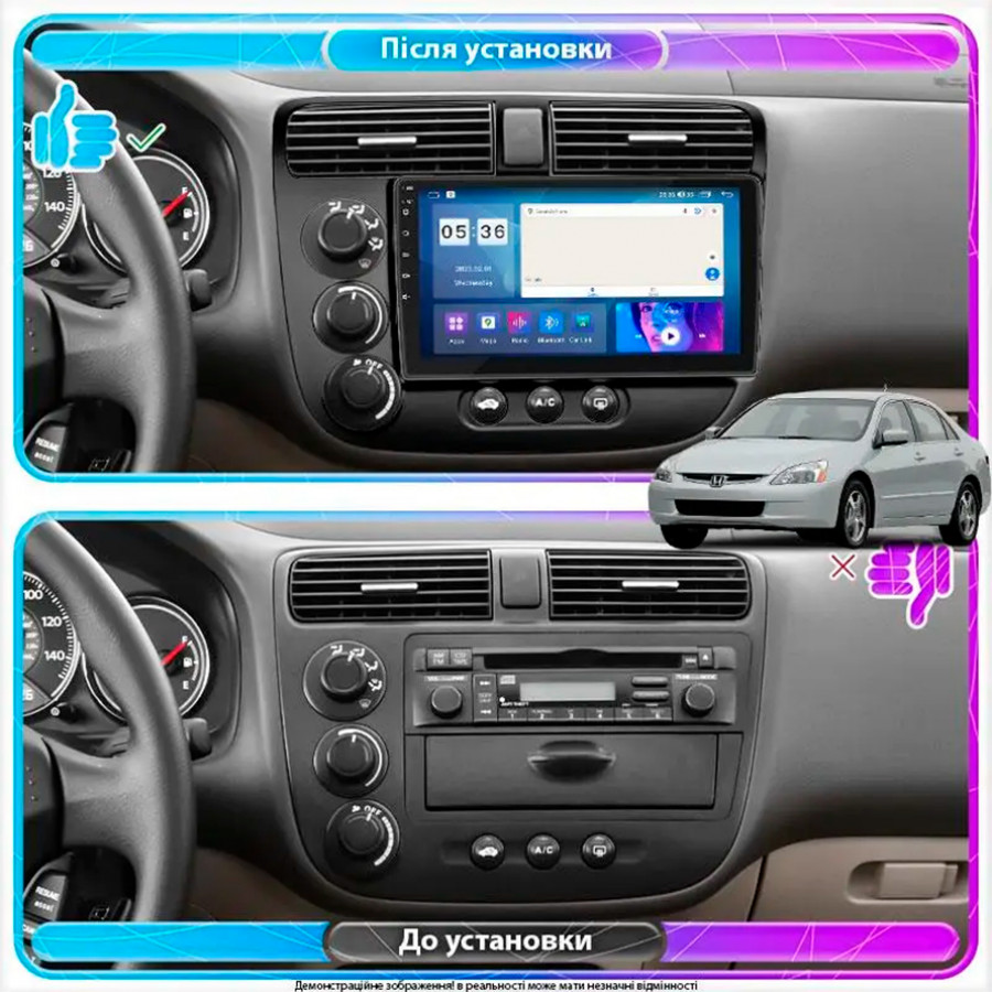 Штатная магнитола Lesko для Honda Civic VII 2000-2003 экран 9" 4/64Gb CarPlay 4G Wi-Fi GPS Prime