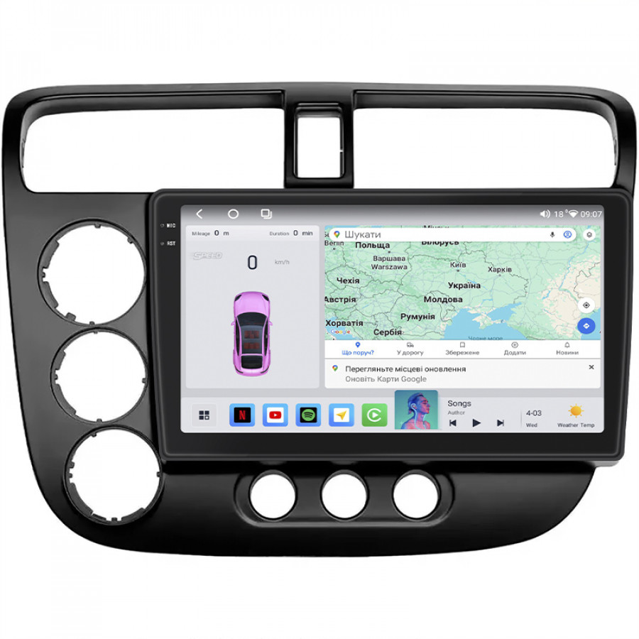 Штатная магнитола Lesko для Honda Civic VII 2000-2003 экран 9" 4/64 QLED CarPlay 4G Wi-Fi GPS 360 Prime
