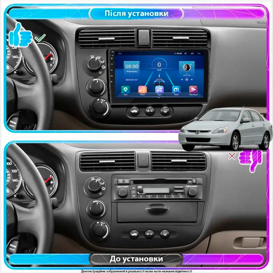 Штатная магнитола Lesko для Honda Civic VII 2000-2003 экран 9" 6/128Gb 4G Wi-Fi GPS Top