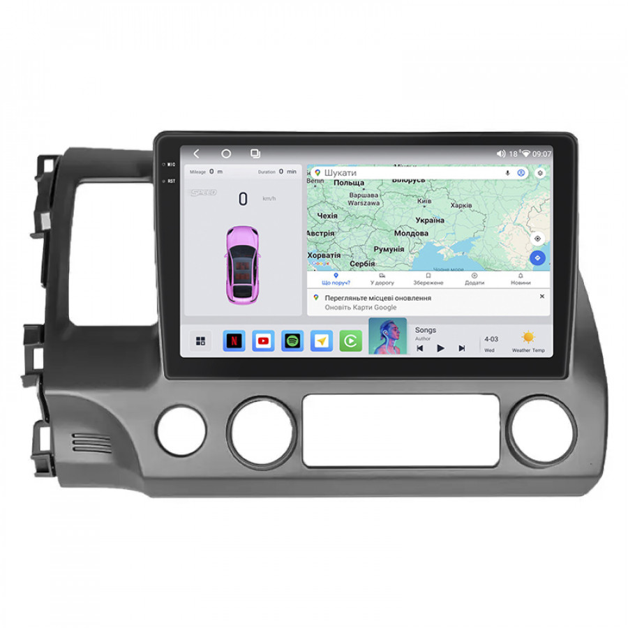 Штатная магнитола Lesko для Honda Civic VIII Рестайлинг 2008-2012 экран 10" 4/64 QLED CarPlay 4G Wi-Fi GPS 360 Prime