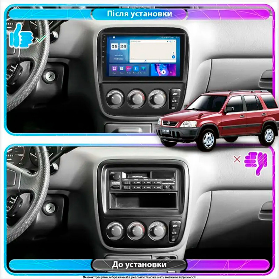 Штатная магнитола Lesko для Honda CR-V I Рестайлинг 1999-2001 экран 9" 4/64Gb CarPlay 4G Wi-Fi GPS Prime