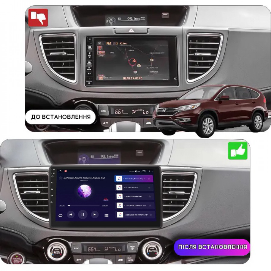 Штатная магнитола Lesko для Honda CR-V IV Рестайлинг 2014-2018 экран 10" 6/128Gb 4G Wi-Fi GPS Top