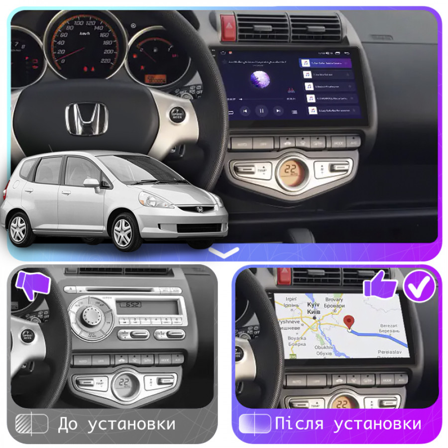 Штатная магнитола Lesko для Honda Fit I Auto AC 2001-2008 экран 9" 6/128Gb 4G Wi-Fi GPS Top