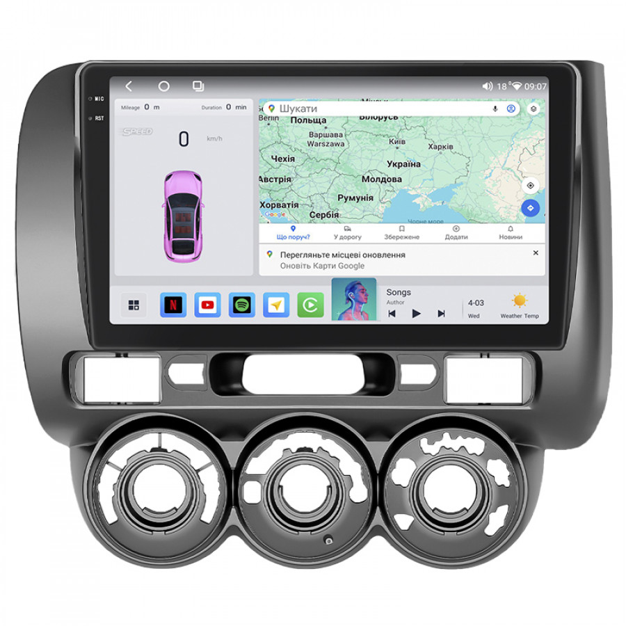 Штатная магнитола Lesko для Honda Fit I Manual AC 2001-2008 экран 9" 4/64 QLED CarPlay 4G Wi-Fi GPS 360 Prime