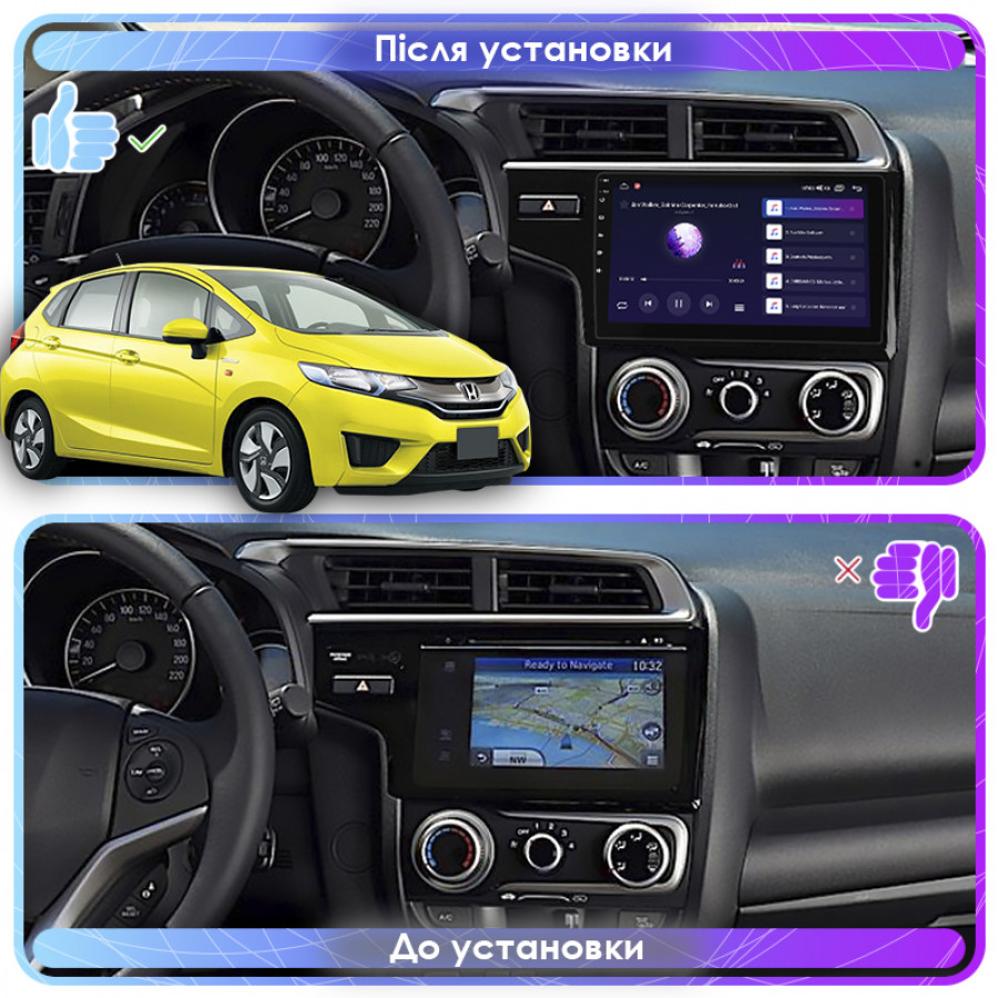 Штатная магнитола Lesko для Honda Fit III 2013-2017 экран 9" 4/64Gb CarPlay 4G Wi-Fi GPS Prime