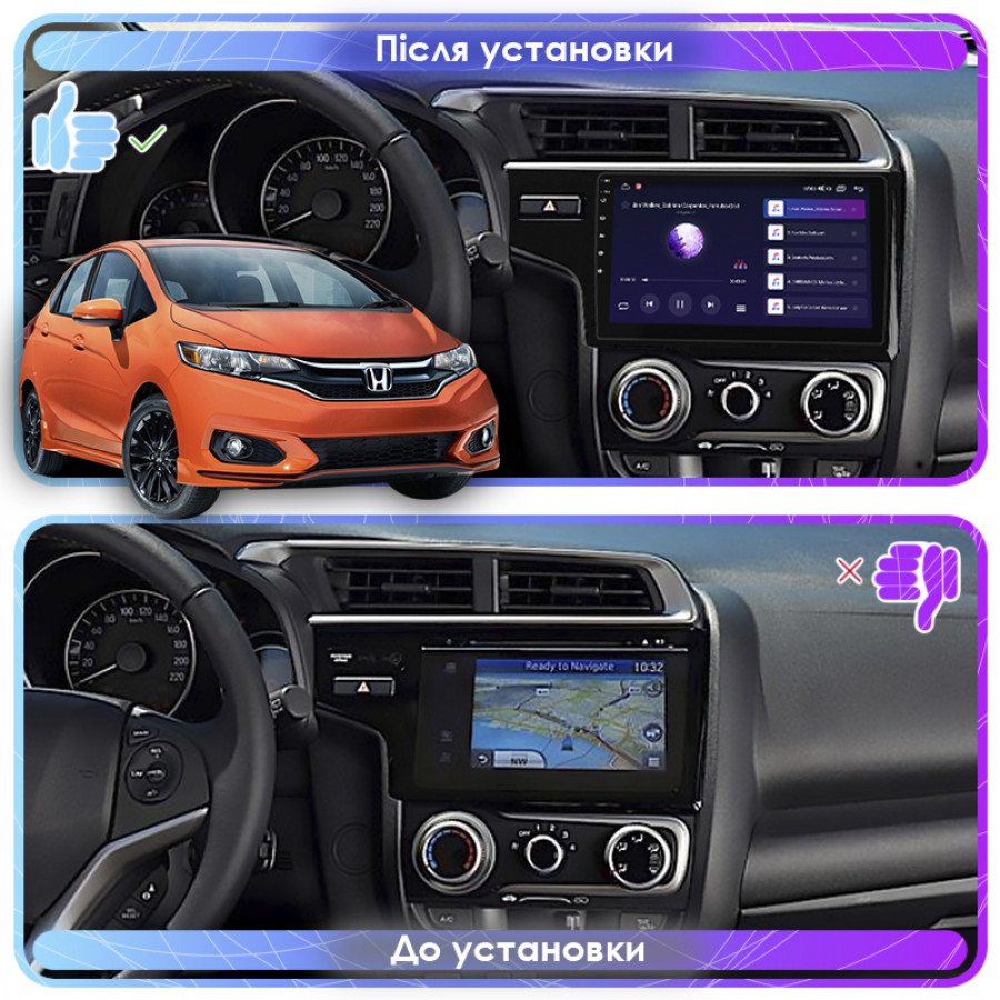 Штатная магнитола Lesko для Honda Fit III Рестайлинг 2017-2020 экран 9" 2/32Gb 4G Wi-Fi GPS Top