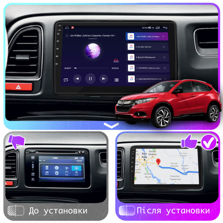 Штатная магнитола Lesko для Honda HR-V II 2013-2018 экран 9" 4/64Gb CarPlay 4G Wi-Fi GPS Prime