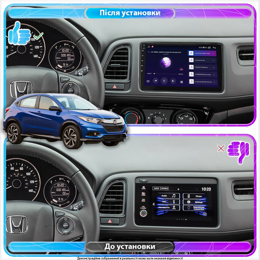 Штатная магнитола Lesko для Honda HR-V II Рестайлинг 2018-н.в. экран 9" 2/32Gb CarPlay 4G Wi-Fi GPS Prime