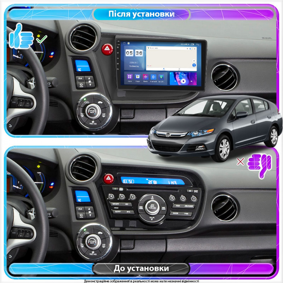 Штатная магнитола Lesko для Honda Insight II 2009-2011 экран 9" 2/32Gb CarPlay 4G Wi-Fi GPS Prime