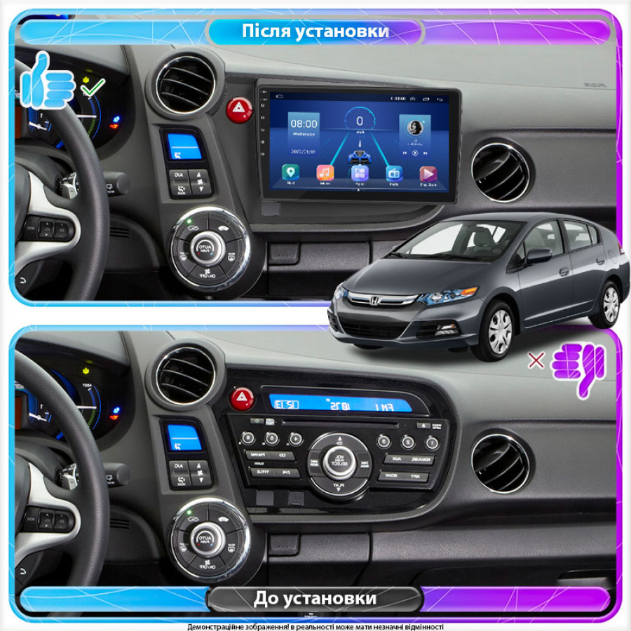 Штатная магнитола Lesko для Honda Insight II 2009-2011 экран 9" 4/64Gb 4G Wi-Fi GPS Top