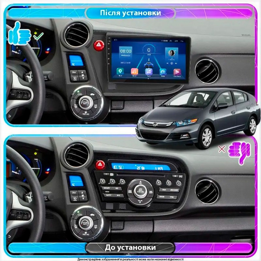 Штатная магнитола Lesko для Honda Insight II 2009-2011 экран 9" 6/128Gb 4G Wi-Fi GPS Top
