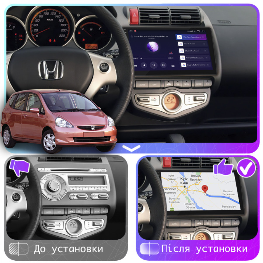 Штатная магнитола Lesko для Honda Jazz I 2001-2005 экран 9" 2/32Gb CarPlay 4G Wi-Fi GPS Prime
