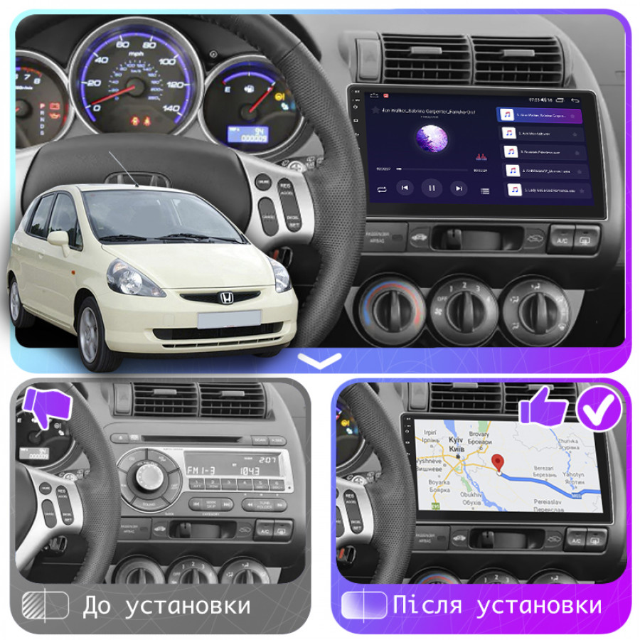 Штатная магнитола Lesko для Honda Jazz I Manual AC 2001-2005 экран 9" 2/32Gb 4G Wi-Fi GPS Top