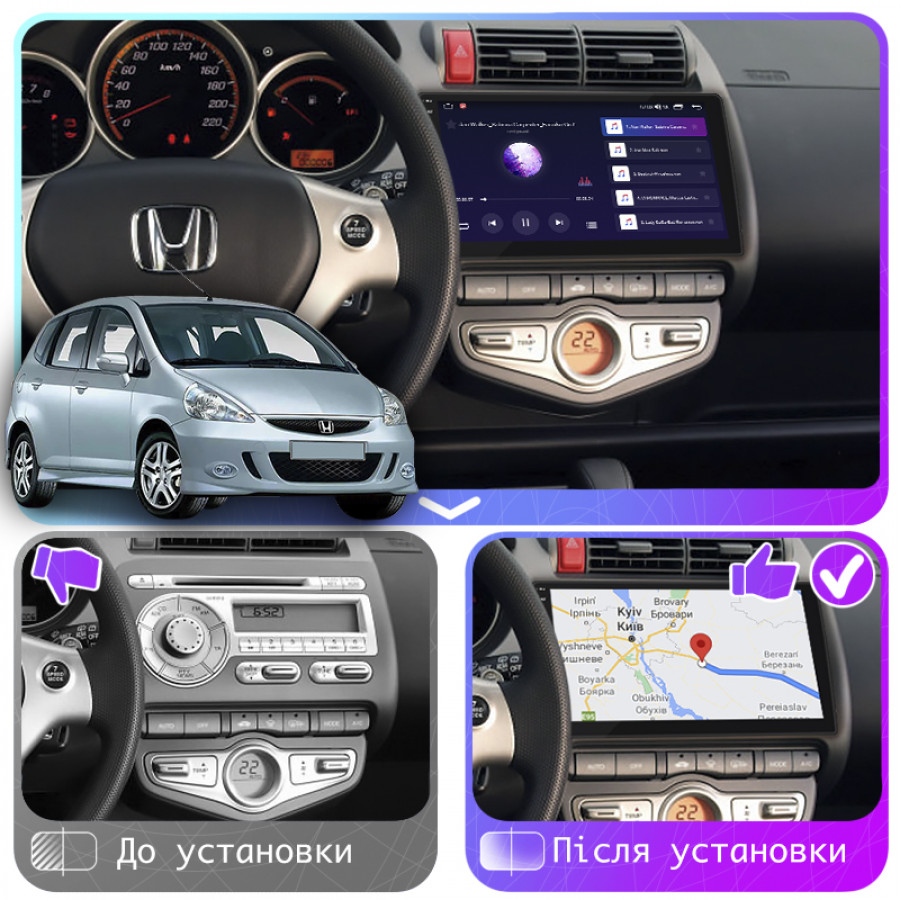 Штатная магнитола Lesko для Honda Jazz I Рестайлинг 2005-2008 экран 9" 4/64Gb CarPlay 4G Wi-Fi GPS Prime