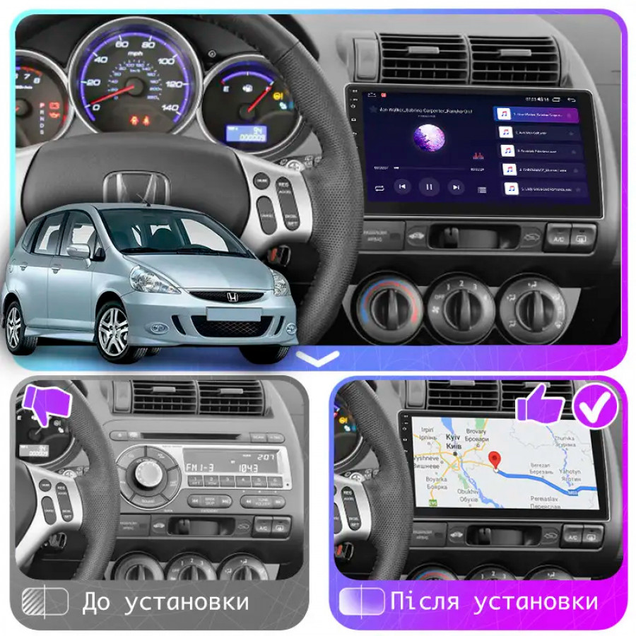 Штатная магнитола Lesko для Honda Jazz I Рестайлинг Manual AC 2005-2008 экран 9" 2/32Gb Wi-Fi GPS Base