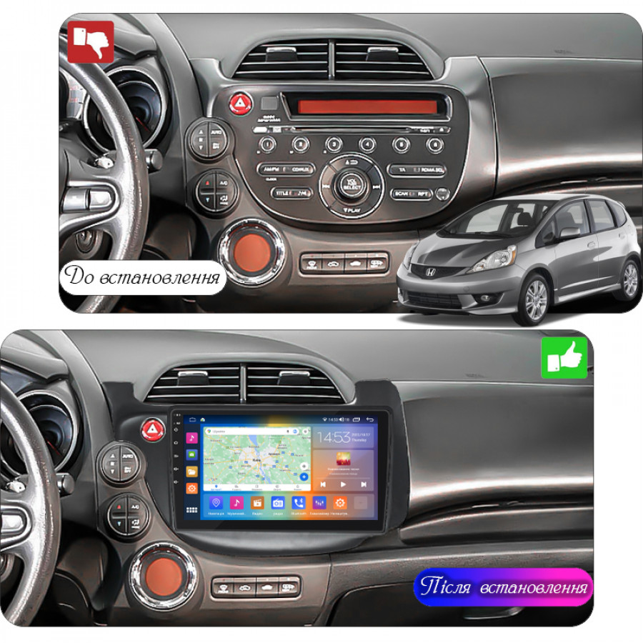 Штатная магнитола Lesko для Honda Jazz II 2008-2010 экран 10" 2/32Gb CarPlay 4G Wi-Fi GPS Prime