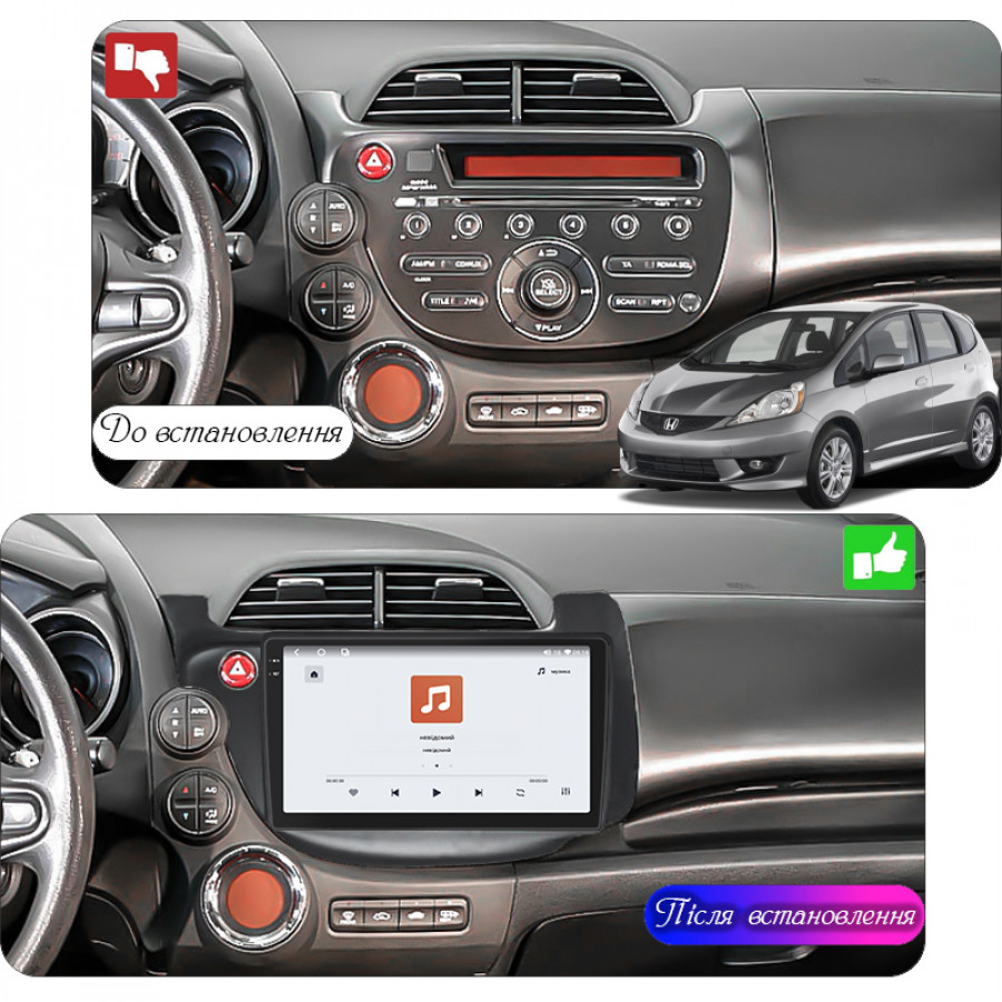 Штатная магнитола Lesko для Honda Jazz II 2008-2010 экран 10" 4/64 QLED CarPlay 4G Wi-Fi GPS 360 Prime