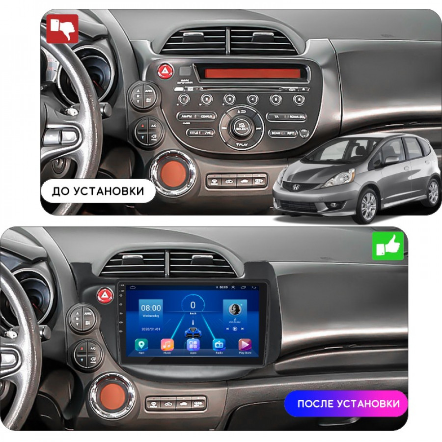 Штатная магнитола Lesko для Honda Jazz II Рестайлинг 2011-2014 экран 10" 6/128Gb 4G Wi-Fi GPS Top