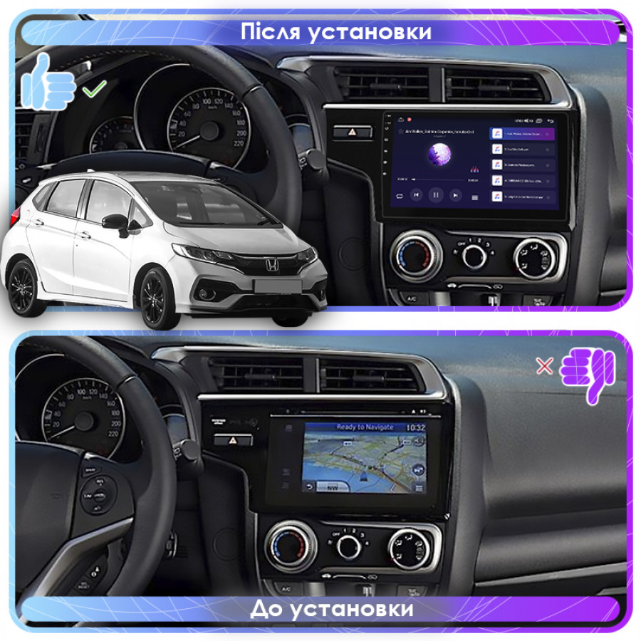 Штатная магнитола Lesko для Honda Jazz III Рестайлинг 2017-2020 экран 9" 2/32Gb CarPlay 4G Wi-Fi GPS Prime