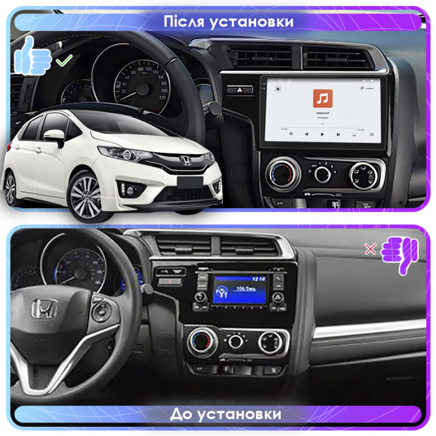 Штатная магнитола Lesko для Honda Jazz III Рестайлинг 2017-2020 экран 9" 4/64 QLED CarPlay 4G Wi-Fi GPS 360 Prime